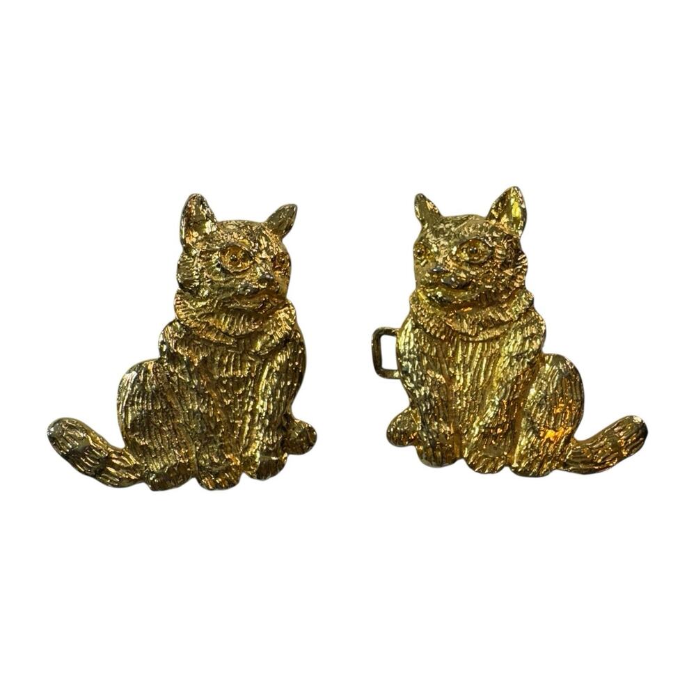 Mimi Di N Gold Tone Cat Belt Buckle Interlocking 1973 Stamped